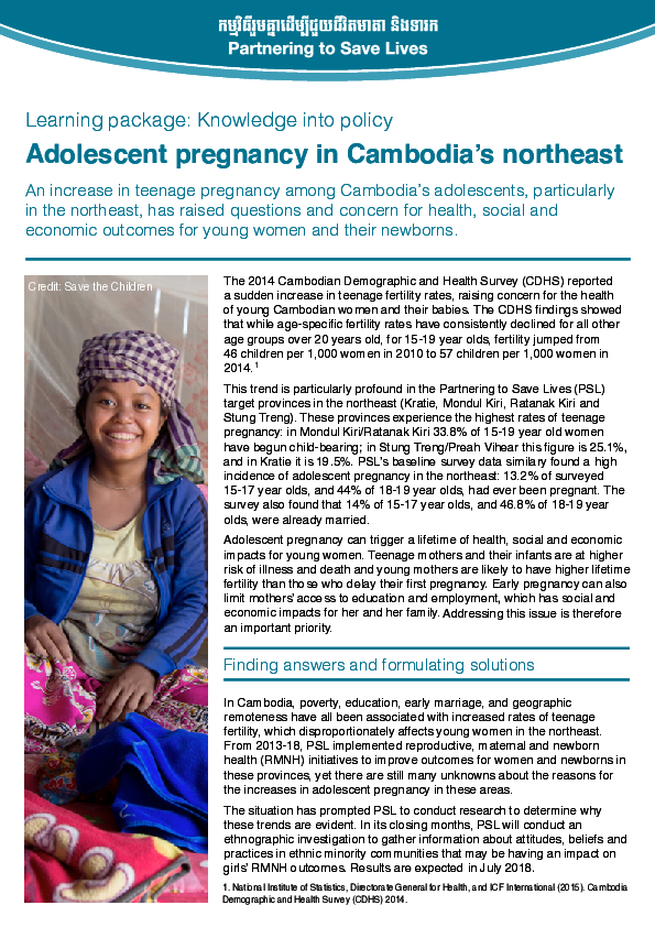 Adolescent Pregnancy in Cambodia’s Northeast